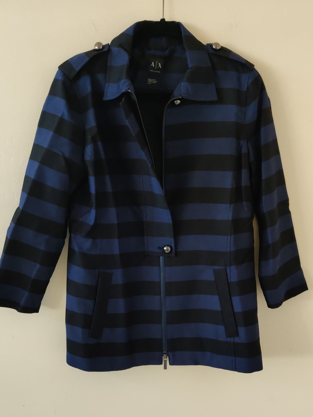A/X Armani Exchange Black and Blue Striped Blazer/Coat